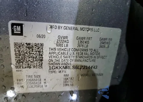 2020 GMC Acadia Sle z USA, uszkodzony, nr VIN 1GKKNRLS6LZ214443